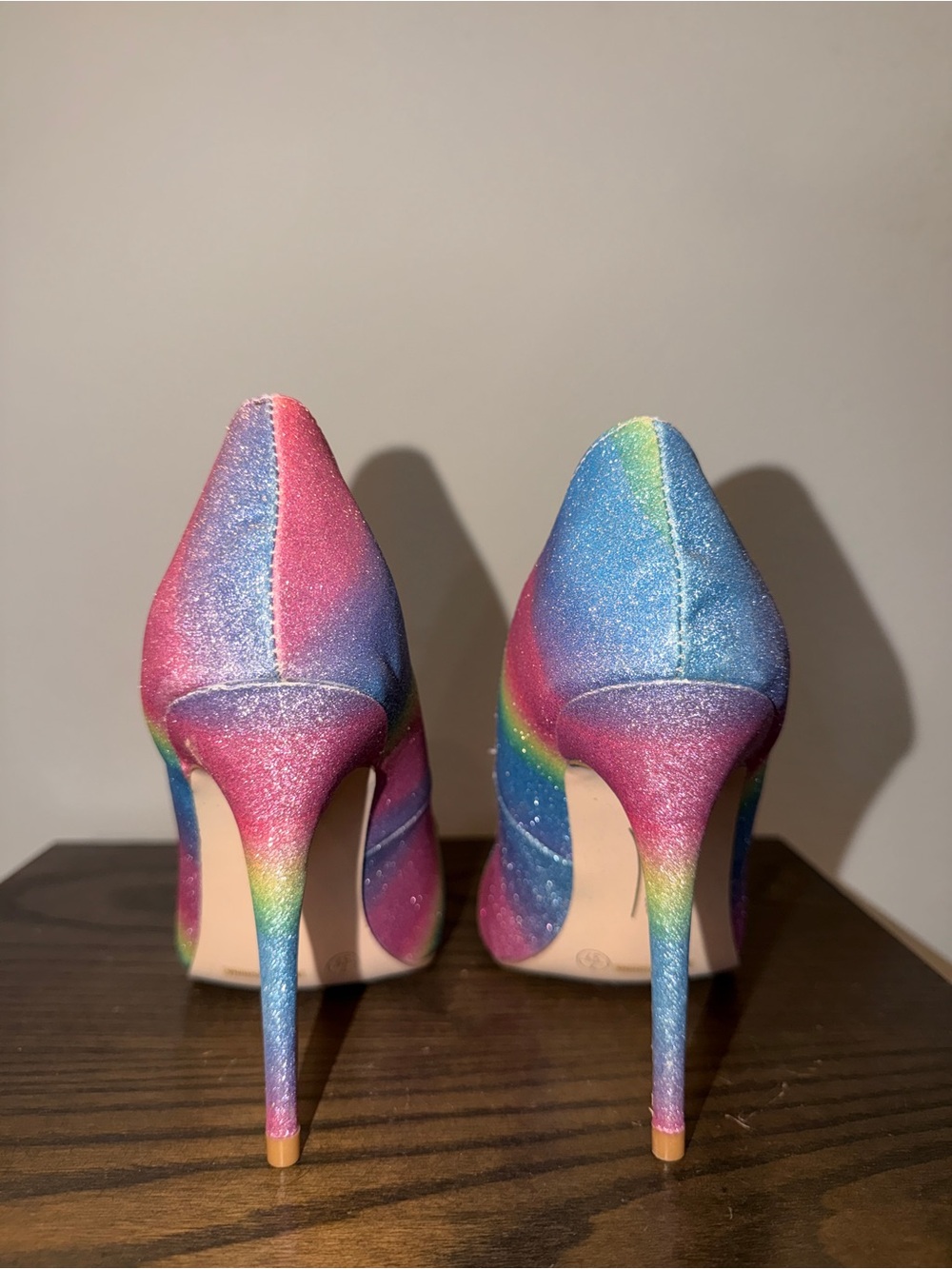 Anne Michelle Rainbow Glitter Pointed Toe Stilettos - Picture 2 of 3
